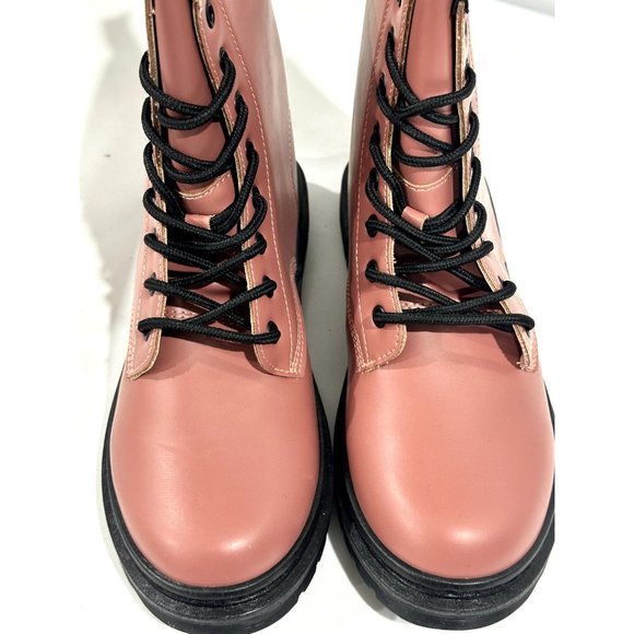 JEEKOPEG Women's Fashion Combat Pink Boots 8 - Picture 3 of 10